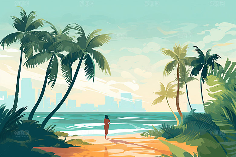 夏季海边旅游插画素材