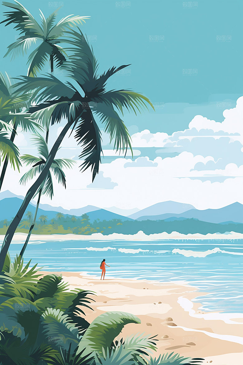 夏季海边插画夏天素材