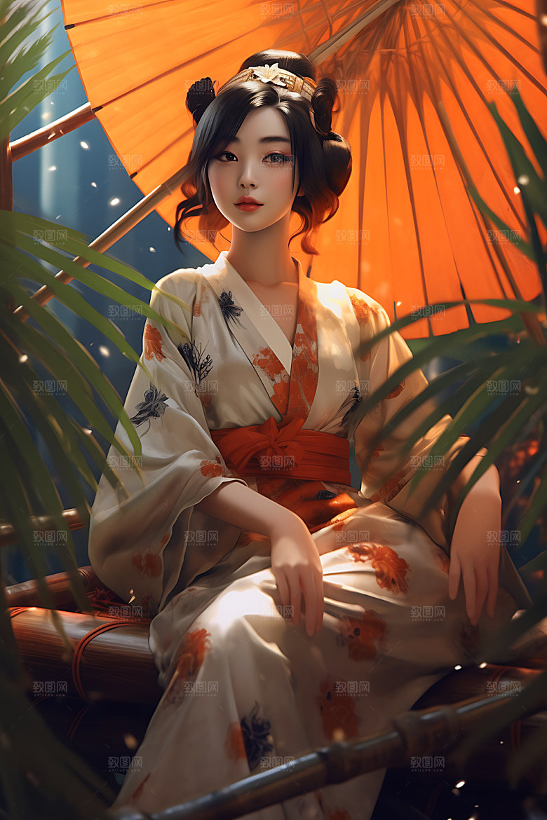 夏季赏荷泛舟唯美插画