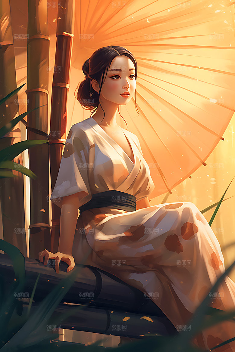 夏季赏荷泛舟夏天插画