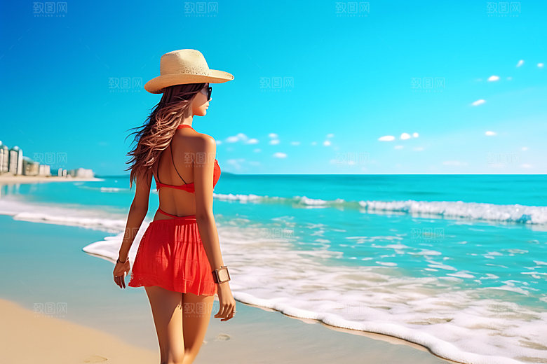 夏季海边沙滩休闲摄影图