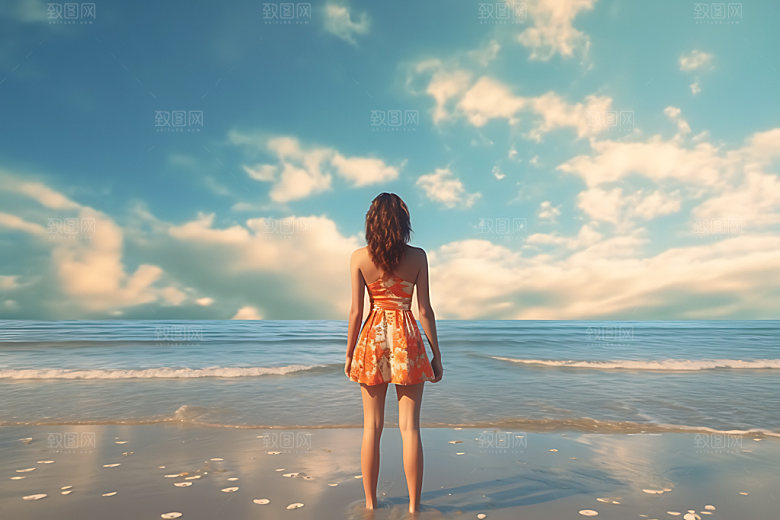 夏季海边旅行游泳摄影图