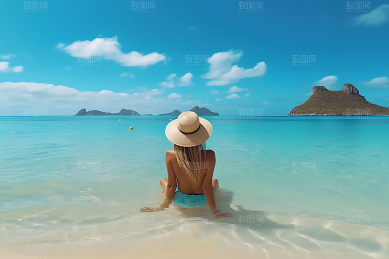 夏季海边游泳旅行摄影图