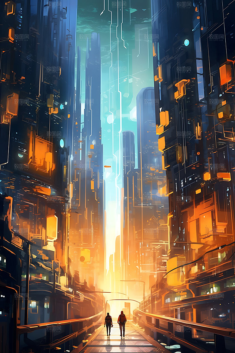 未来都市场景赛博朋克原画