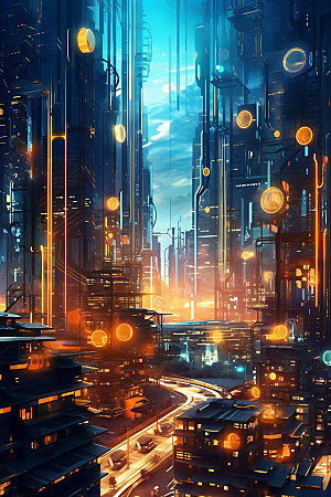 未来都市未来建筑夜景原画