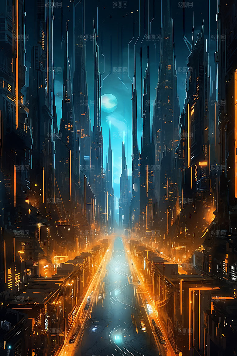 未来都市科技城市场景原画