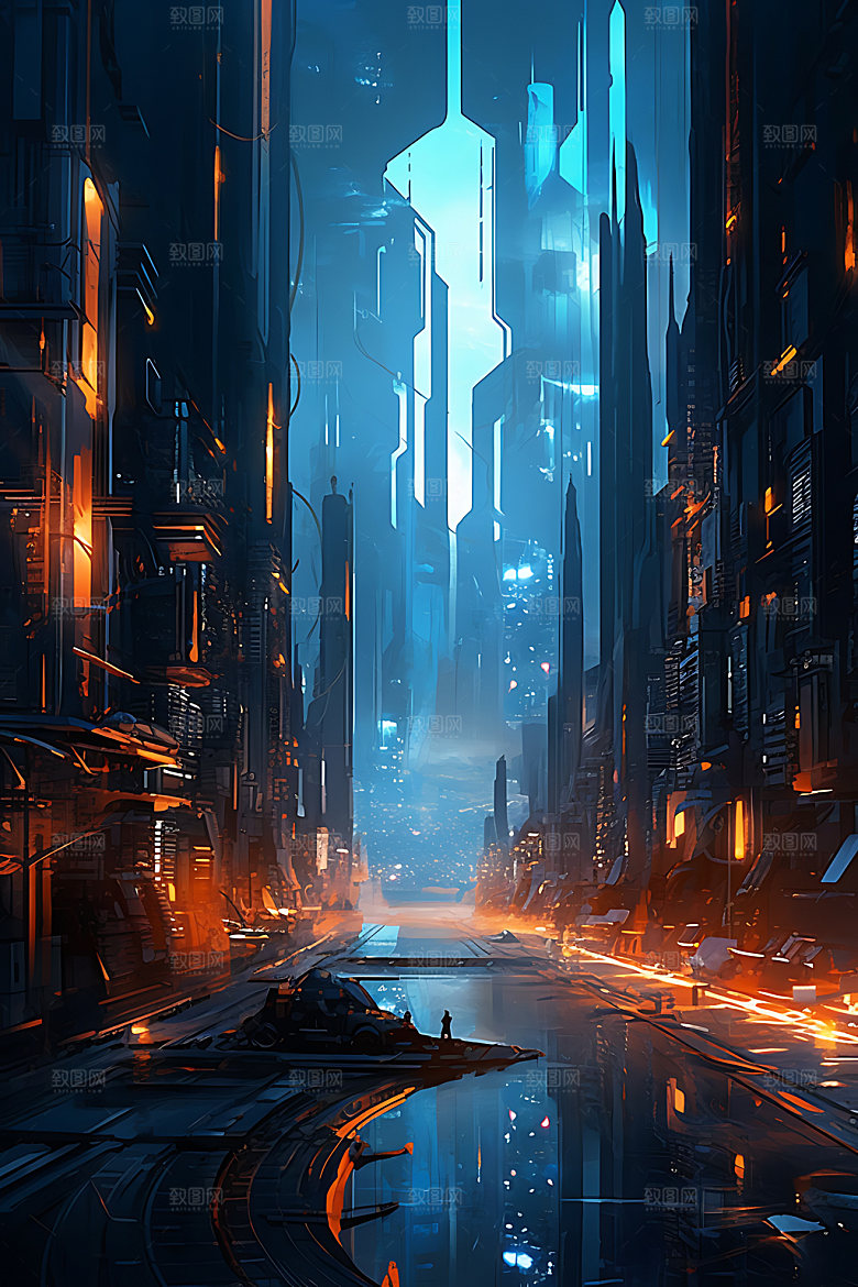 未来都市场景赛博朋克原画