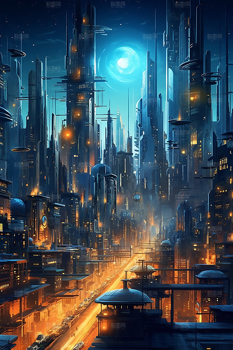 未来都市场景游戏原画