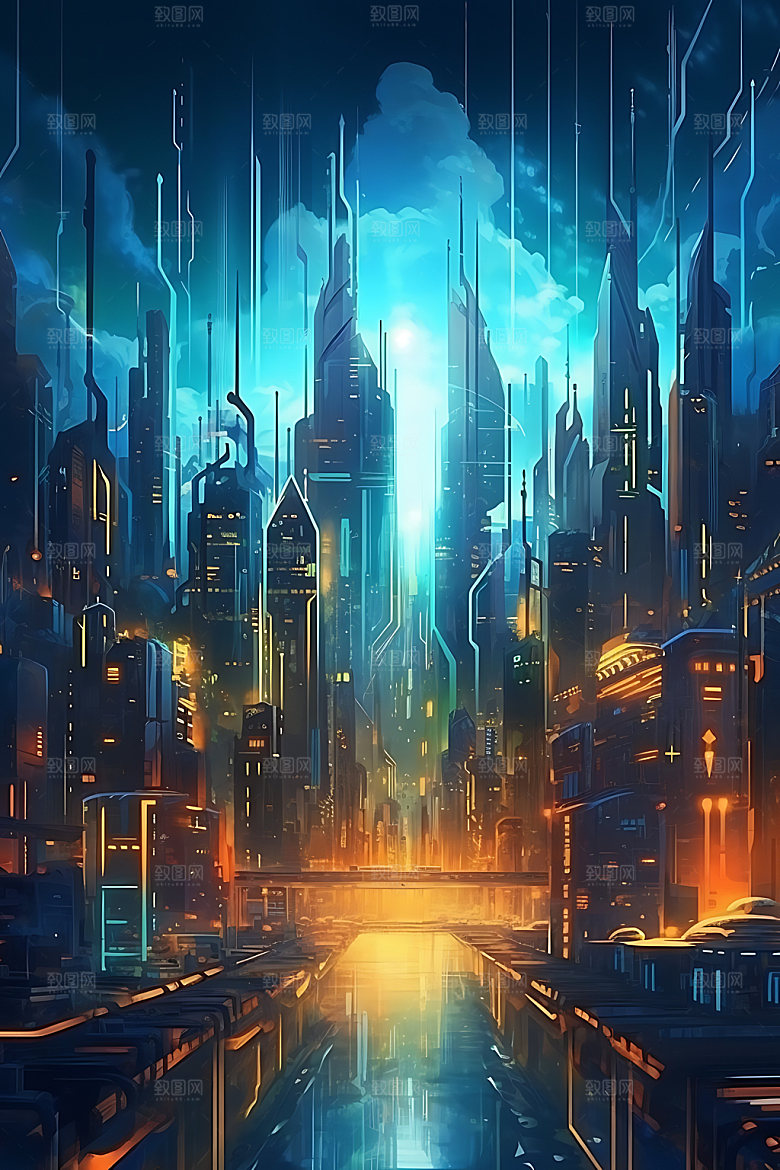 未来都市赛博朋克游戏原画