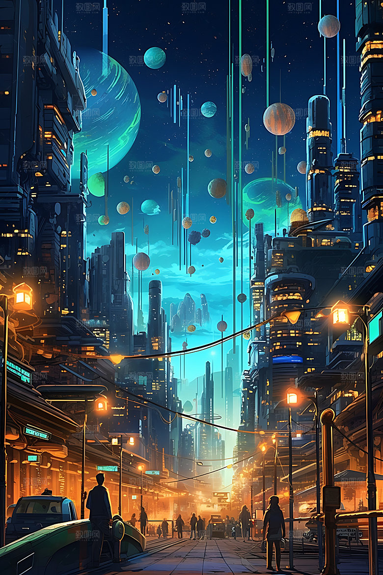 未来都市赛博朋克场景原画