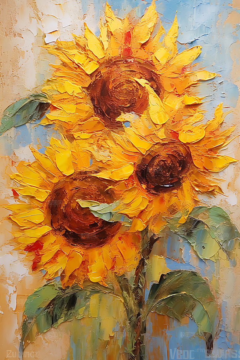向日葵植物花田油画