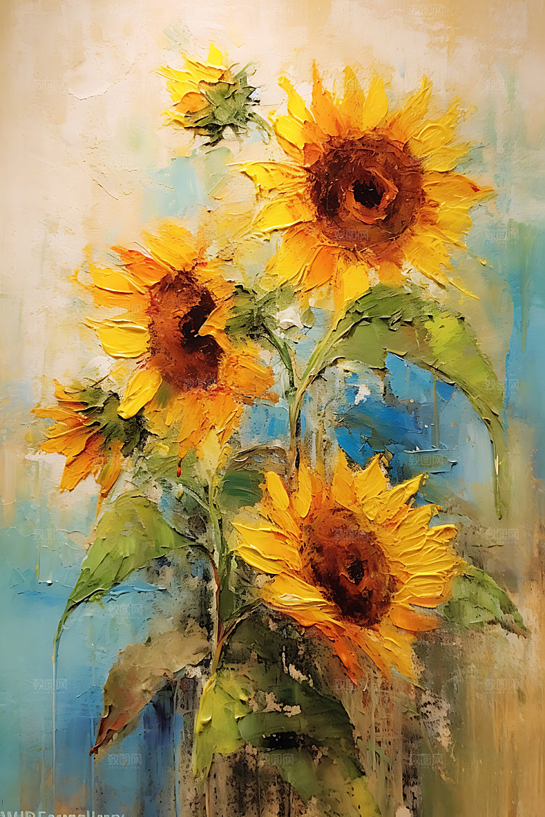 向日葵花田阳光油画