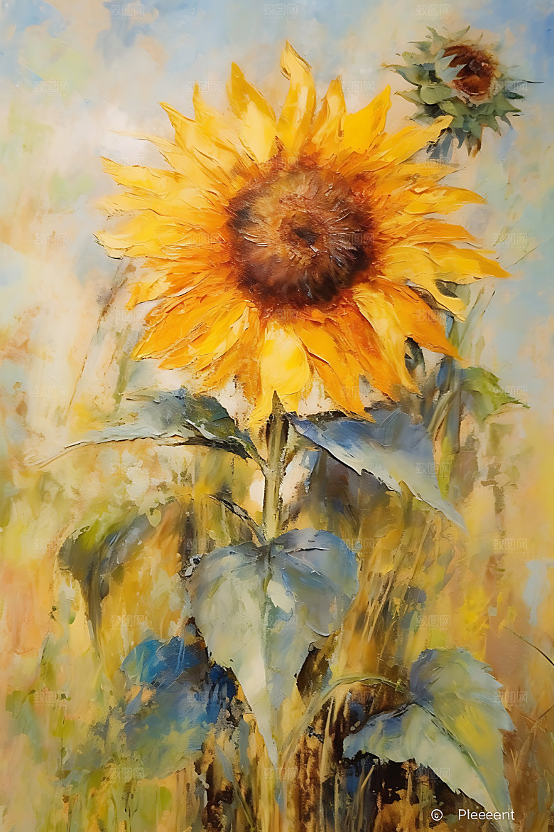 向日葵花田植物油画