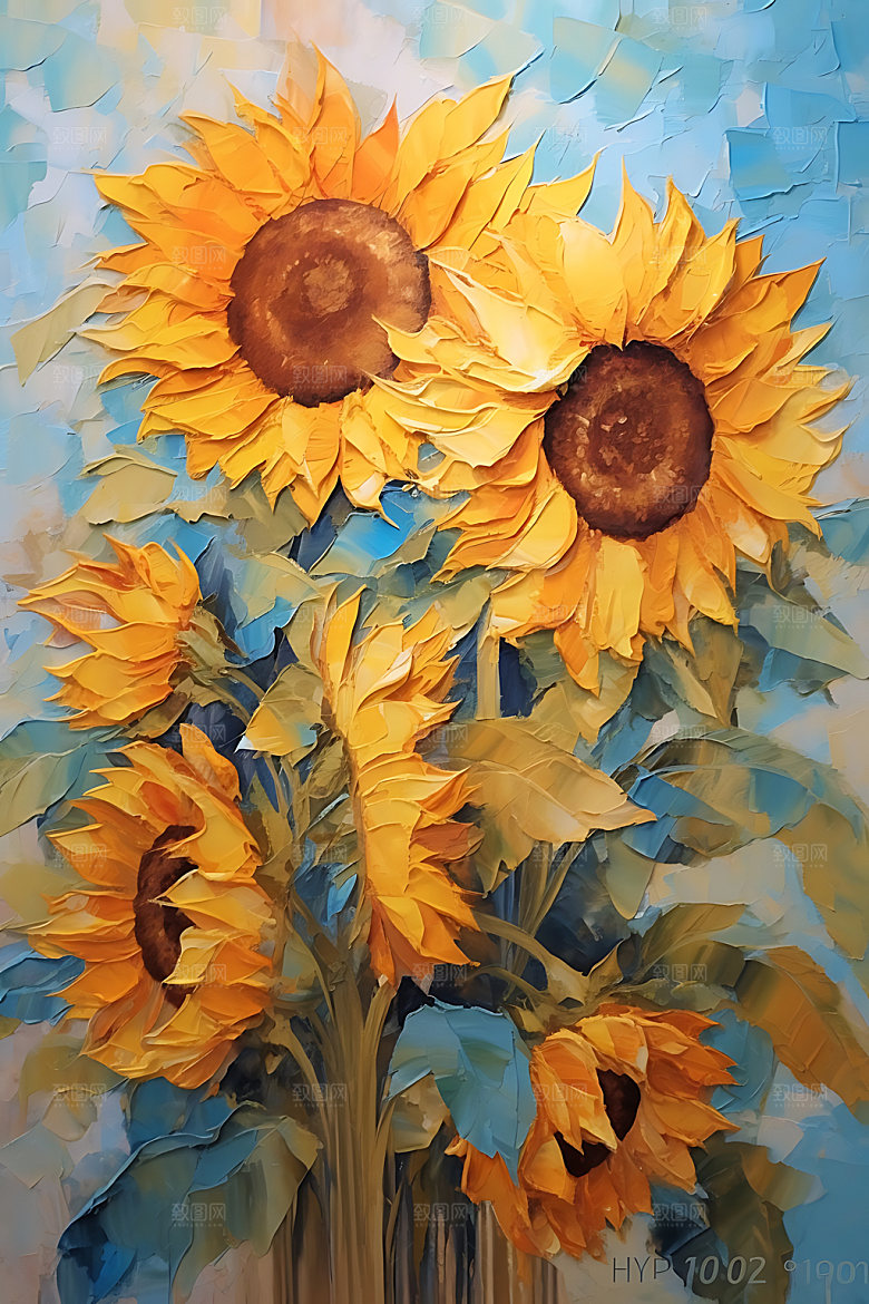 向日葵花田高清油画