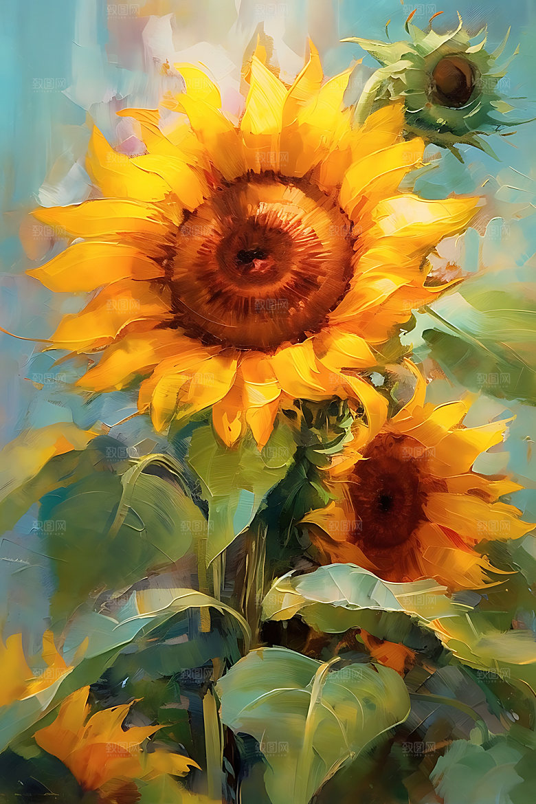 向日葵花田唯美油画