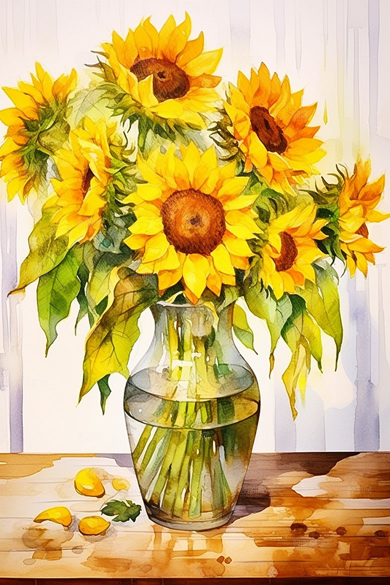 油画向日葵风光唯美插画