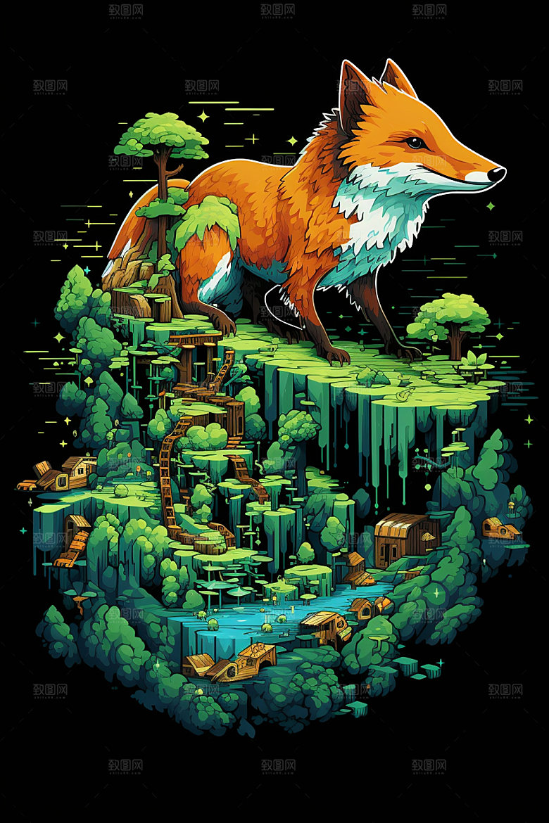 像素风手绘插画猫咪矢量素材