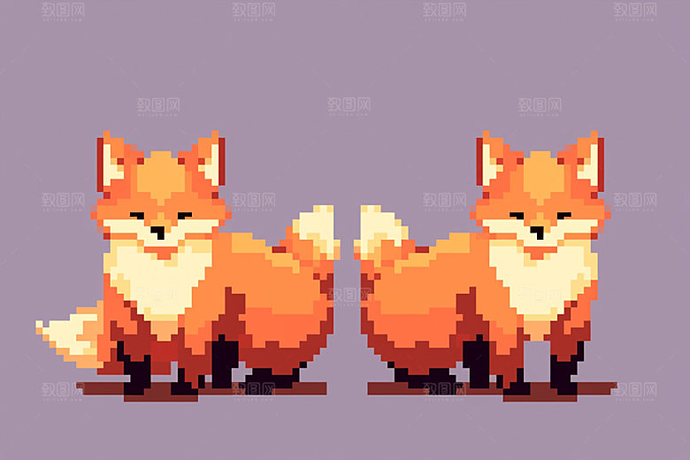 像素风狐狸手绘插画矢量素材