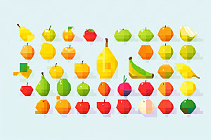 马赛克像素风新鲜水果组合标识图标矢量元素