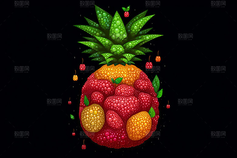 马赛克像素风卡通多种水果矢量元素