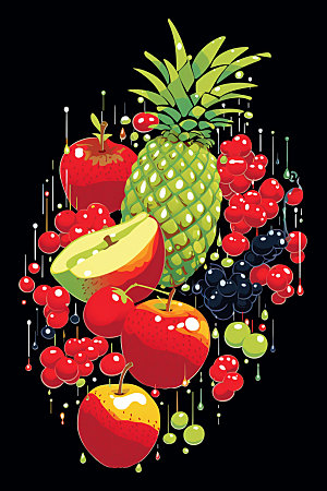 马赛克像素风卡通新鲜水果组合矢量元素