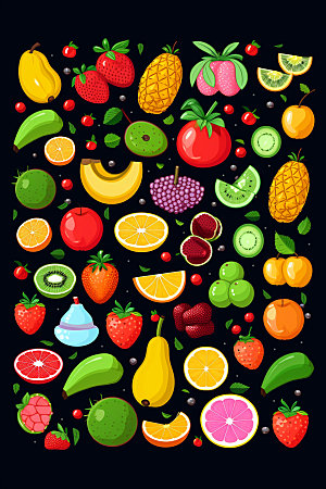 马赛克像素风新鲜水果组合卡通矢量元素