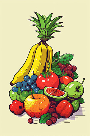 马赛克像素风多种水果卡通矢量元素