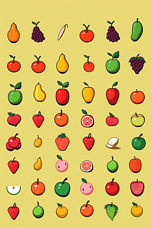 马赛克像素风多种水果标识图标矢量元素