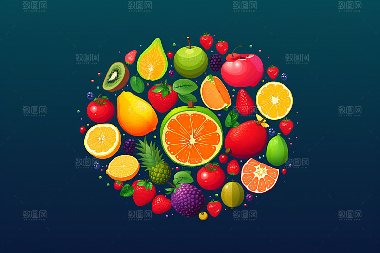 马赛克像素风标识图标多种水果矢量元素