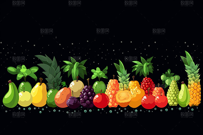 马赛克像素风新鲜水果组合可爱矢量元素
