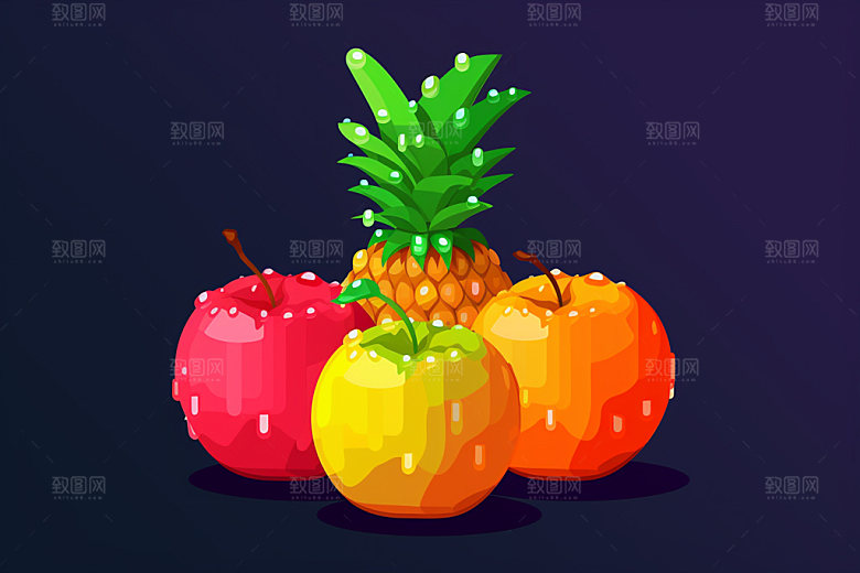 马赛克像素风多种水果可爱矢量元素