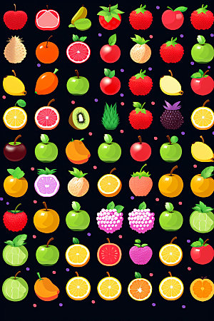 马赛克像素风新鲜水果组合标识图标矢量元素