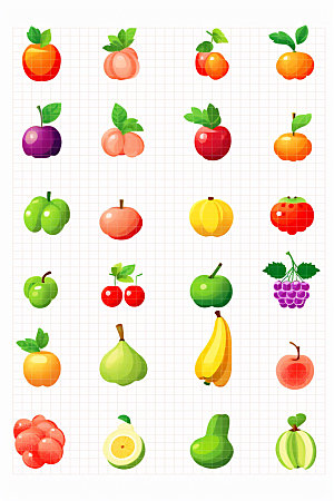 马赛克像素风多种水果新鲜水果组合矢量元素