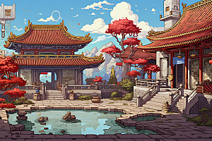 古代庭院四合院中国风游戏场景