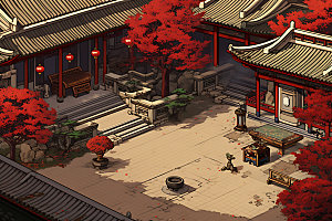 古代庭院中国风四合院游戏场景