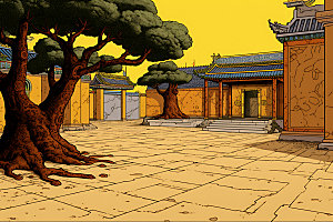 古代庭院中国风楼阁游戏场景