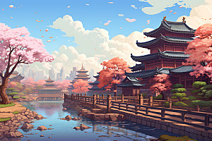 古代庭院像素风中国风游戏场景