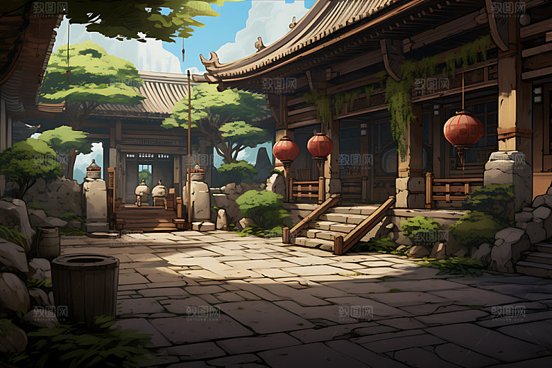 古代庭院古建筑古风游戏场景