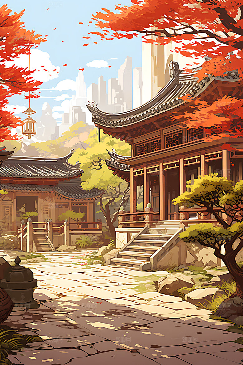 古代庭院古建筑古风游戏场景