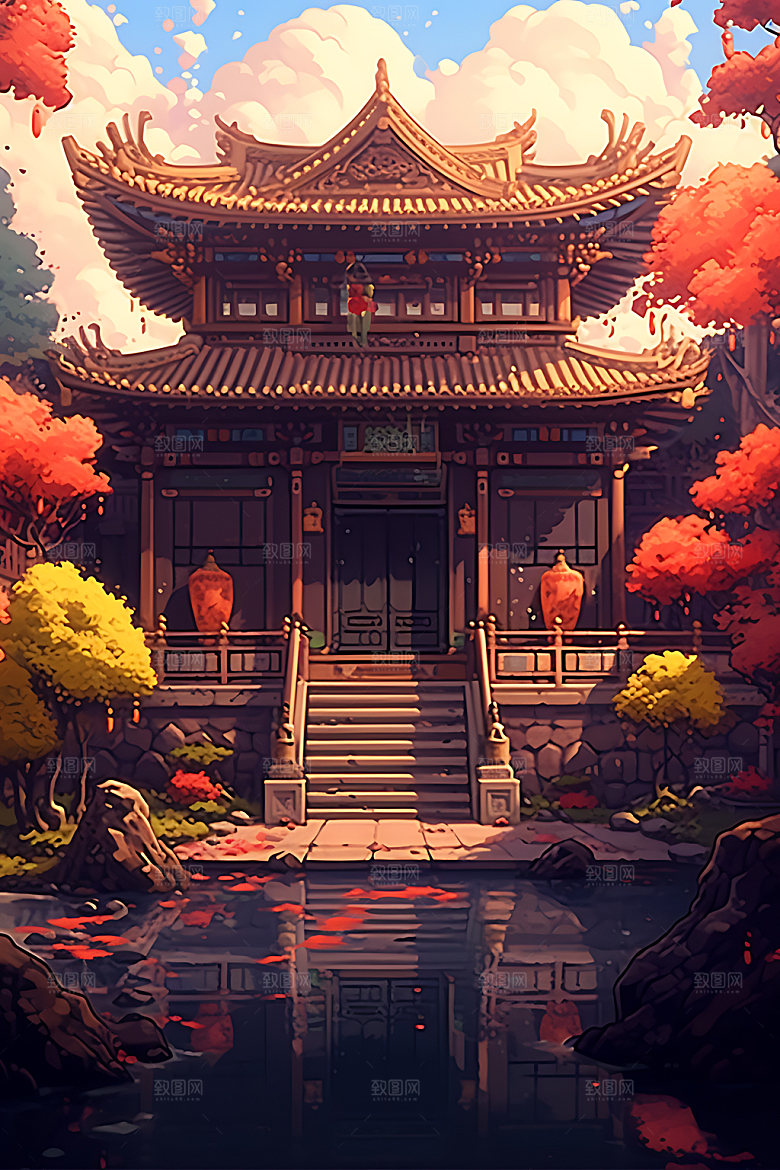 古代庭院中国风四合院游戏场景
