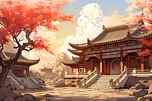 古代庭院中国风古建筑游戏场景