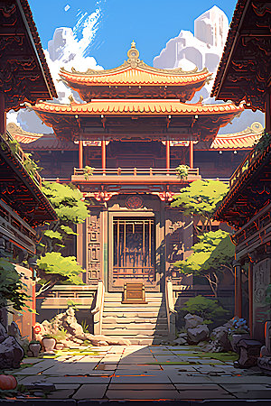 古代庭院中国风古建筑游戏场景