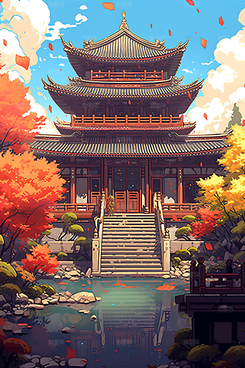古代庭院像素风四合院游戏场景