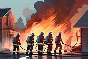 消防员灭火救灾素材