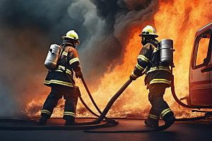 消防员安全灭火素材