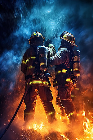 消防员救火救援火灾现场摄影图