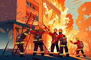 消防救援消防安全人物场景矢量插画