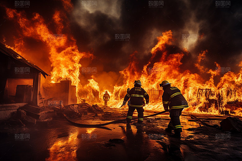 消防救援人物场景火灾现场矢量插画