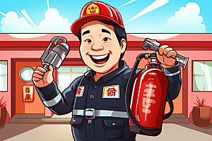 消防救援火灾现场消防安全矢量插画