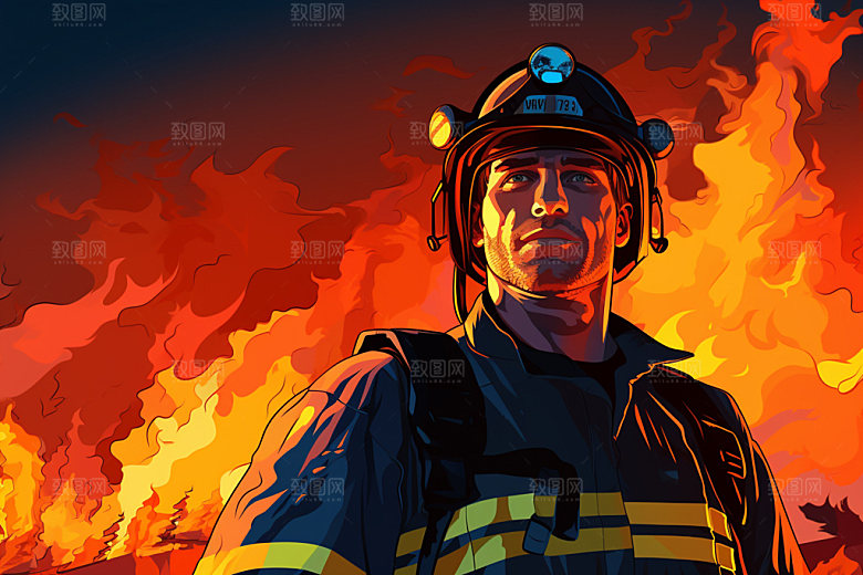 消防救援消防安全人物场景矢量插画
